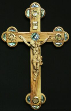 Roman Cross - Wooden Crucifix - Mother of Pearl - 4 Lens