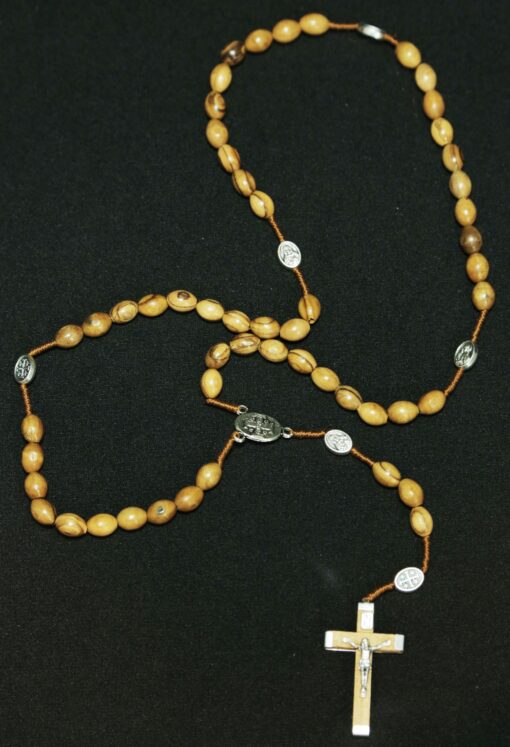 Wooden Cross Rosary - Metal Icons - Soil