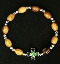 Olive Wood Bracelet - Silver Beads - Jerusalem Cross
